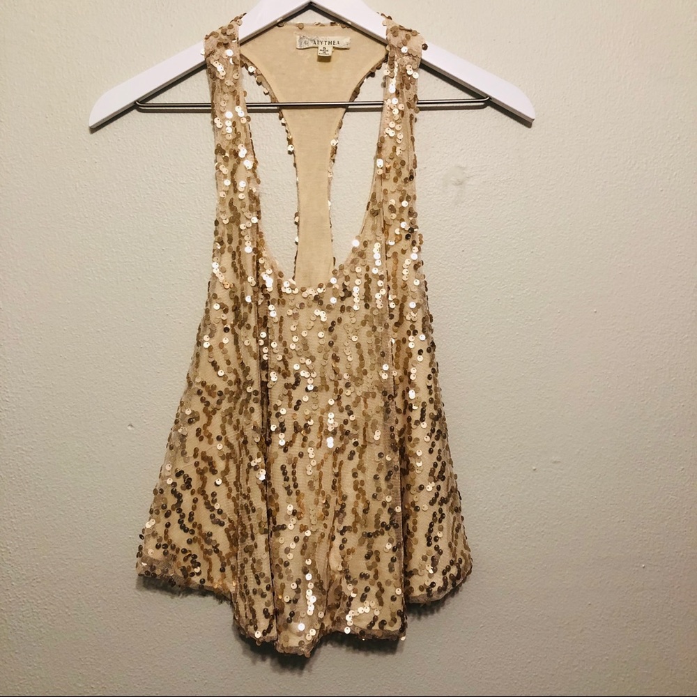 ALYTHEA Gold Sequin Racer Back Tank Top